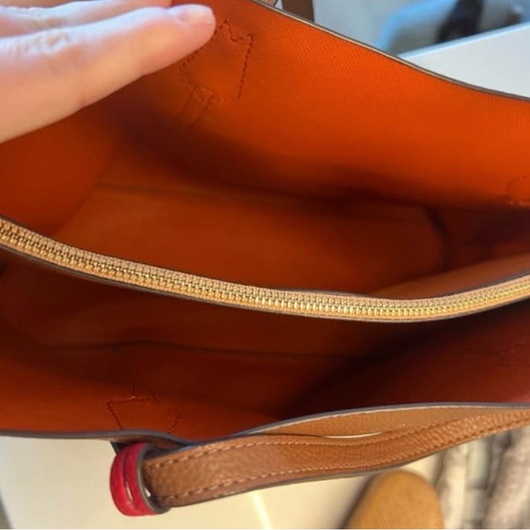 Tory Burch Cognac Leather Tote with Red Charm - Picture 2 of 2